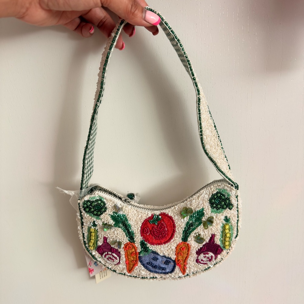 *SOLD* Beaded Shoulder Handbag with Vegetables Embroidery & Pattern